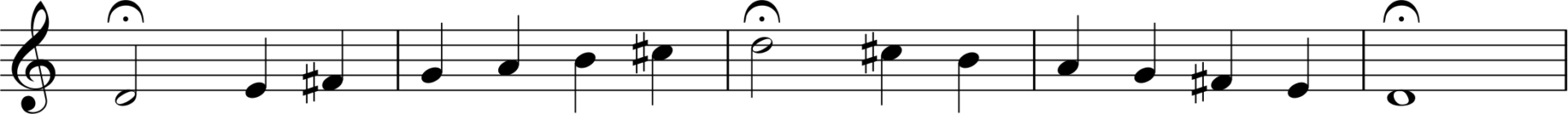 Sheet music showing where to stop on a note in a tuning scale